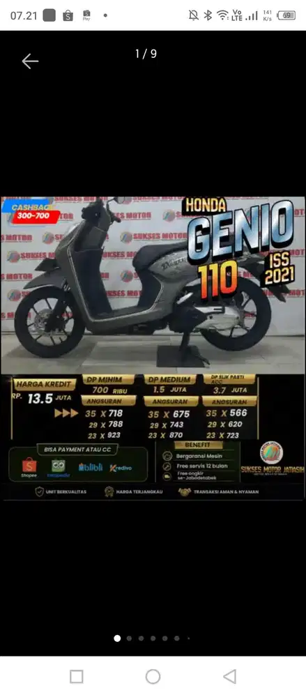 HONDA GENIO ISS 2023 PLAT JAKARTA KM MASIH RENDAH BISA CASH&KREDIT