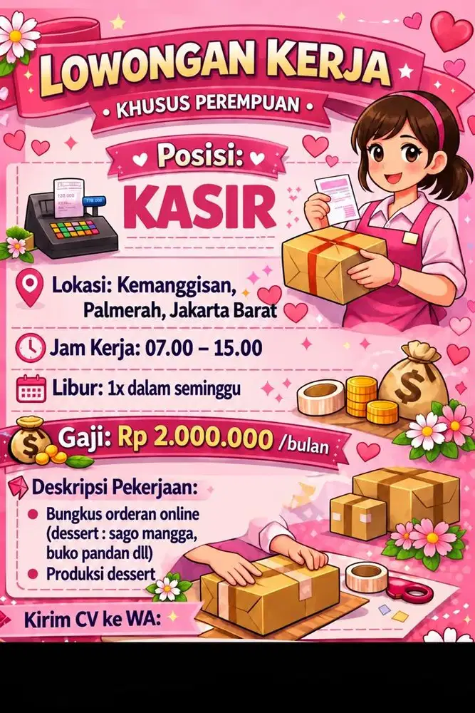 Lowongan kerja kasir dan produksi khusus wanita