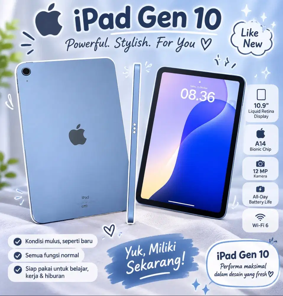 Jual Ipad gen 10 Fullset ex Ibox 64GB Wifi Only