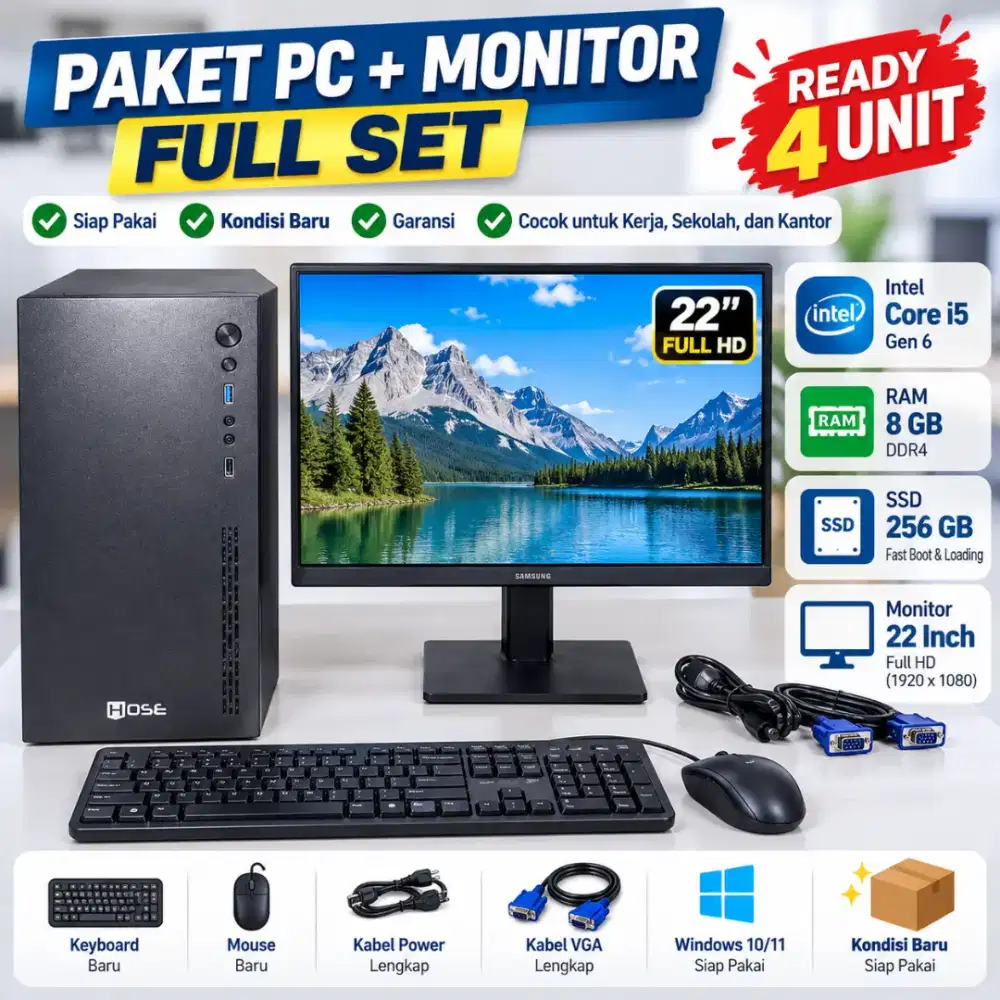 PC + Monitor [ Core i5-6500 gen 6 ] [RAM 8gb] [SSD 128GB] - Layar 22