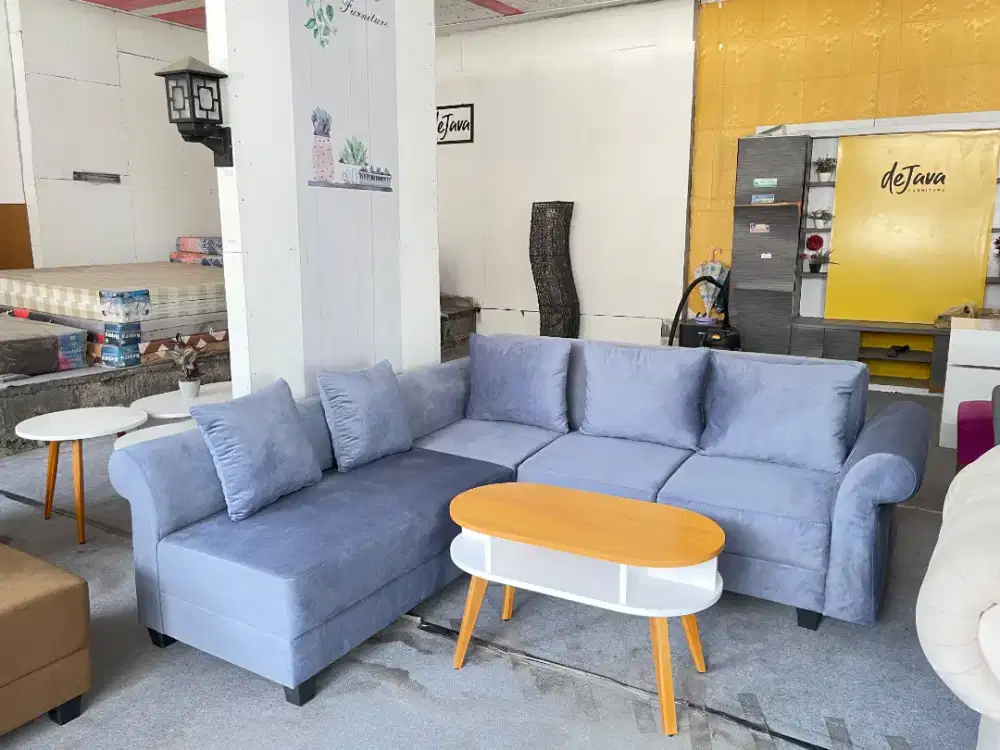 Sofa minimalis kain velvet abu