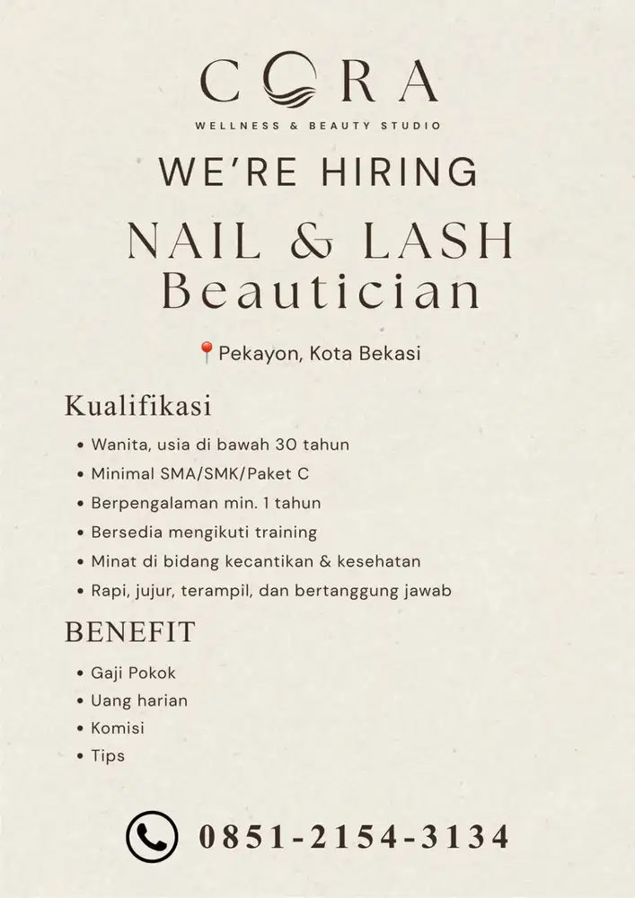 LOWONGAN KERJA NAIL & LASH BEAUTICIAN