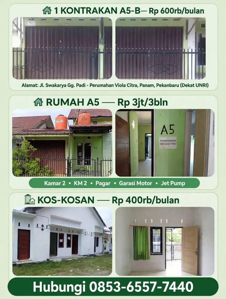 dikontrakkan rumah panam dekat UNRI UIR