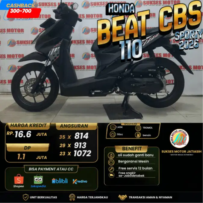 HONDA BEAT SPORTY CBS 2026 PLAT JAKARTA KM MASIH 1 RIBU JOSSS SIAP GAS