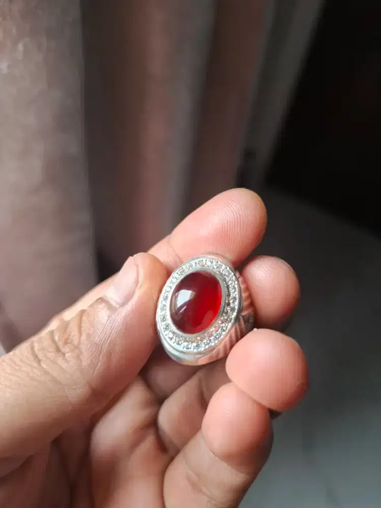 Cincin perak batu cempaka merah + diamon