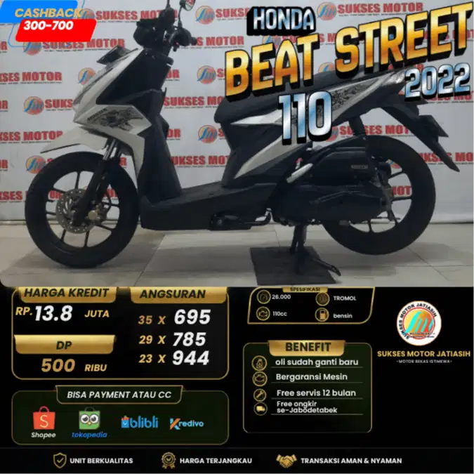 HONDA BEAT STREET 2022 PLAT JAKARTA KM MASIH RENDAH BISA CASH & KREDIT