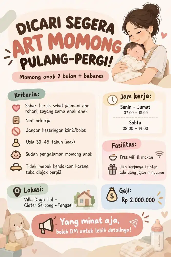 Lowongan ART Momong+Beberes