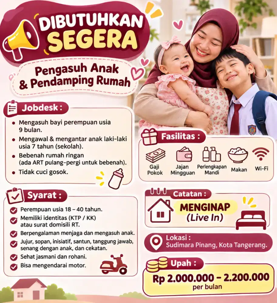 DIBUTUHKAN SEGERA PENGASUH PENDAMPING ANAK