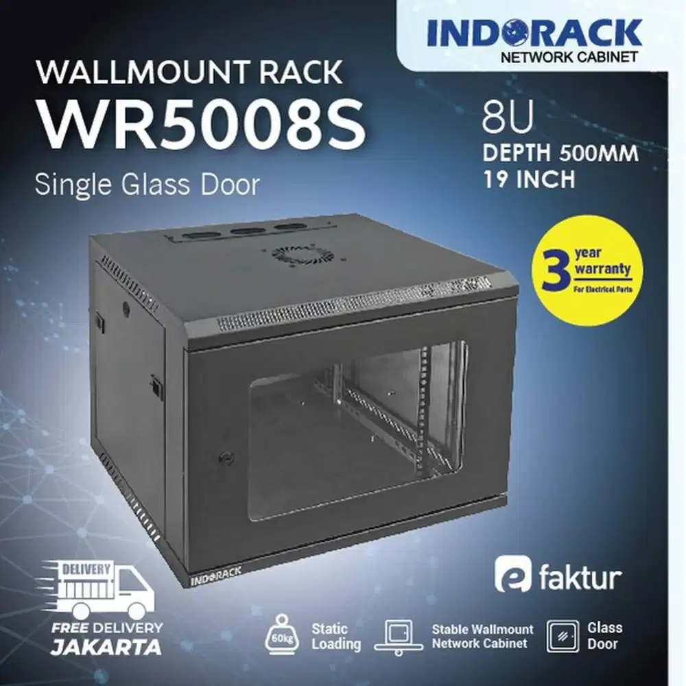 Rak jaringan Indorack Rack WR5008S Wallmount 8U Depth 500mm Single Doo