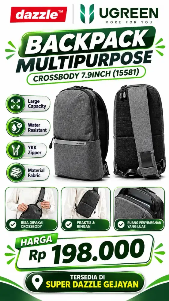UGREEN BACKPACK MULTIPURPOSE CROSSBODY 7.9INCH (15581)