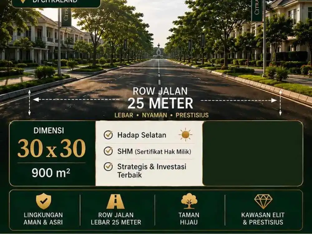 Citraland waterfront jual kavling tanah strategis nol jalan utama row jalan luas surabaya barat