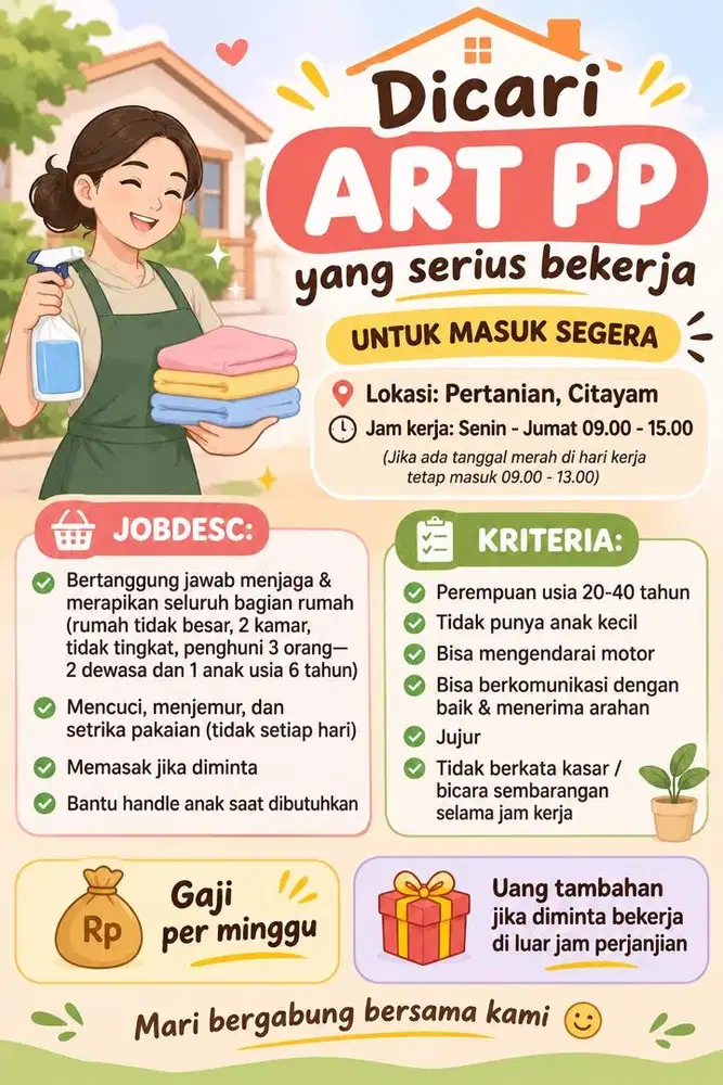 DICARI ART PP CITAYAM UNTUK MULAI SEGERA