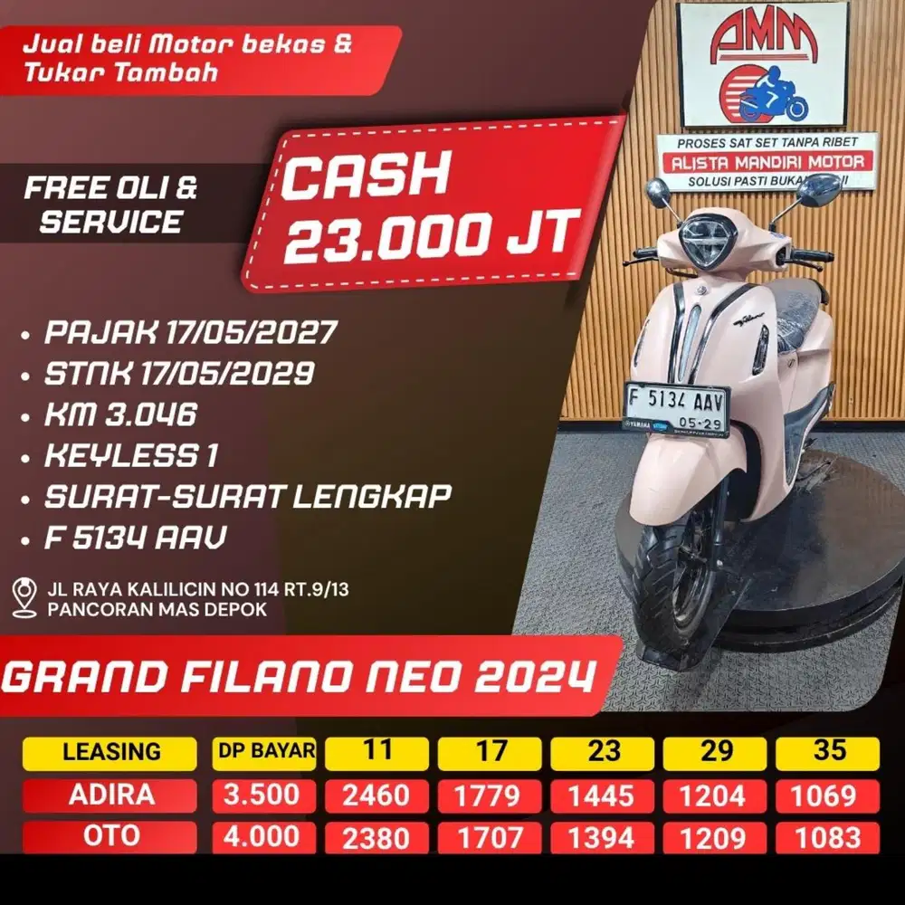 GRAND FILANO NEO 2024 PAJAK HIDUP CASH / KREDIT ALISTA