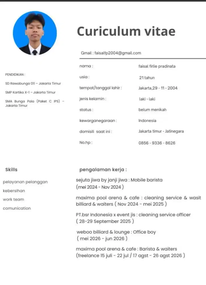 LOKER BEBAS AREA Jak( tim-sel )  ( LANGSUNG KERJA )