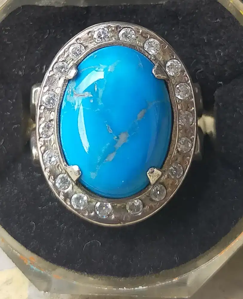 Cincin perak batu pirus porselen keren