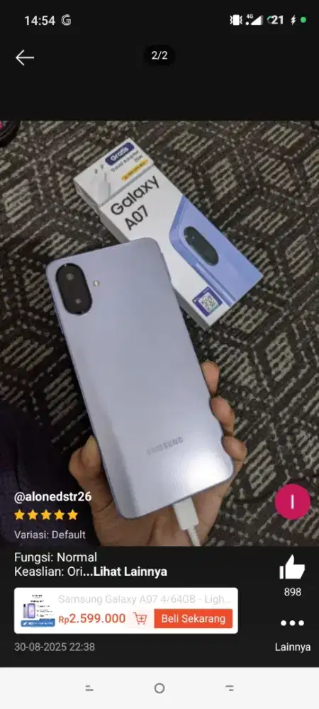 Hp Samsung a07 4/64 baru 1 minggu blm dipake