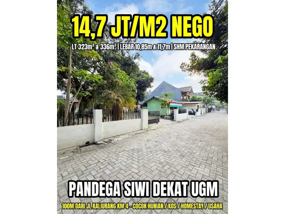 TANAH PREMIUM PANDEGA SIWI 100M KALIURANG KM4 pogung dekat ugm  Cocok Hunian Sultan & Homestay SHM - 14,7JT/M