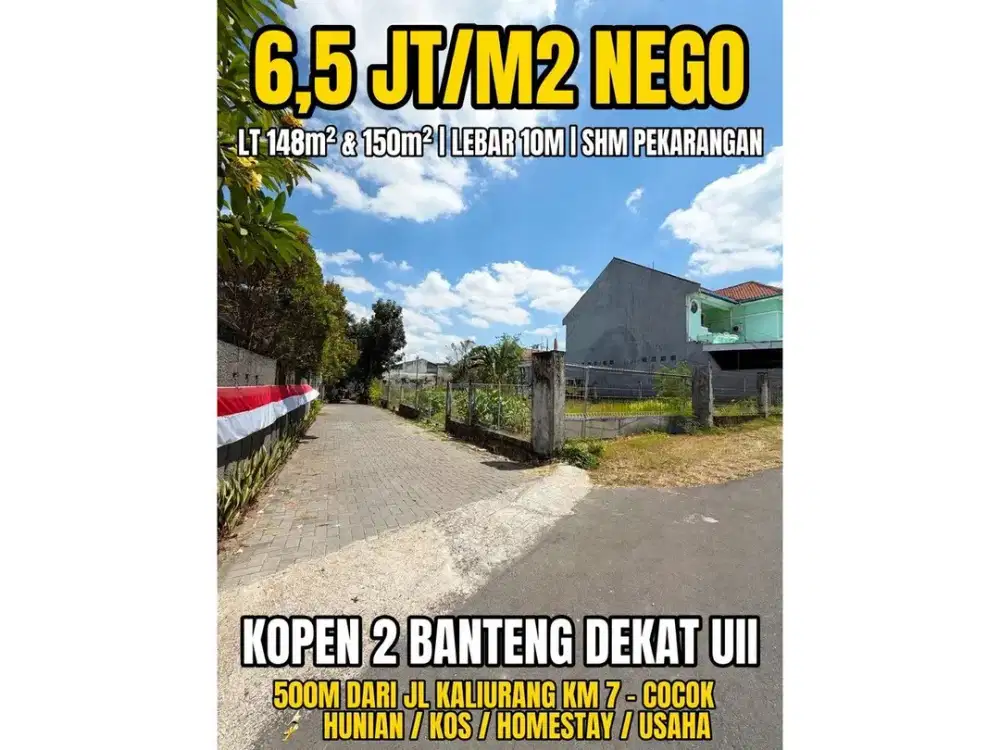 TANAH KAVLING KALIURANG KM7 KOPEN BANTENG UTARA UGM LT148 6,5JT/M SHM