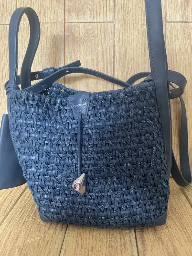 Songmont Lattice Bucket Bag Blue Denim Auth