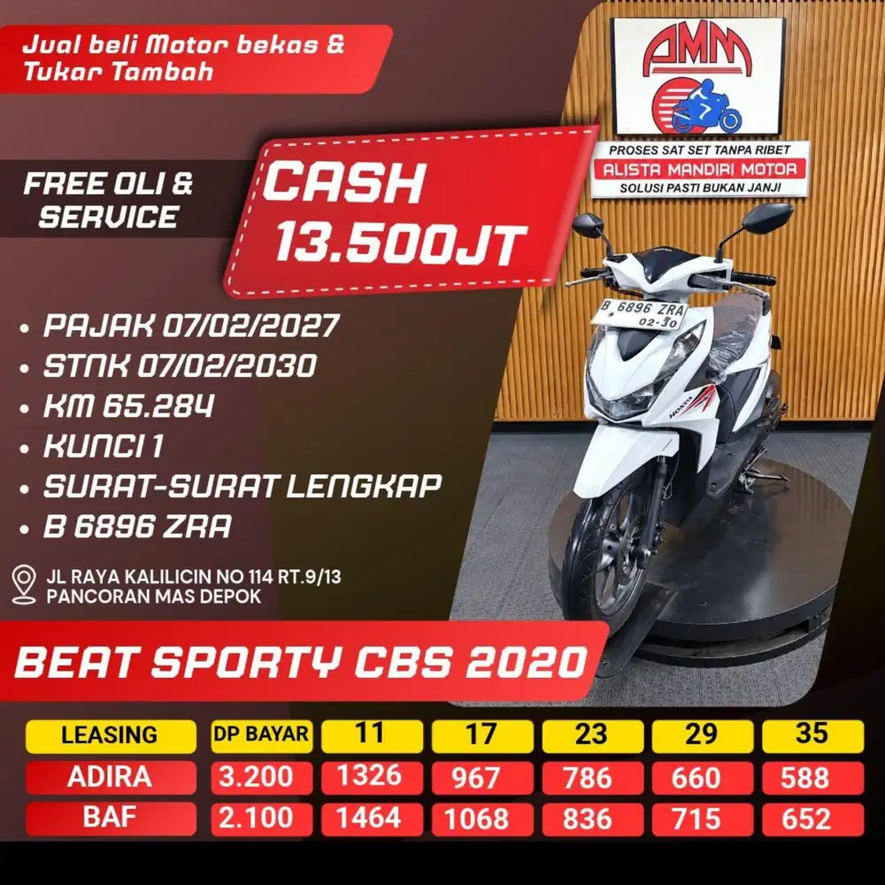 BEAT SPORTY CBS 2020 PAJAK HIDUP CASH / KREDIT ALISTA