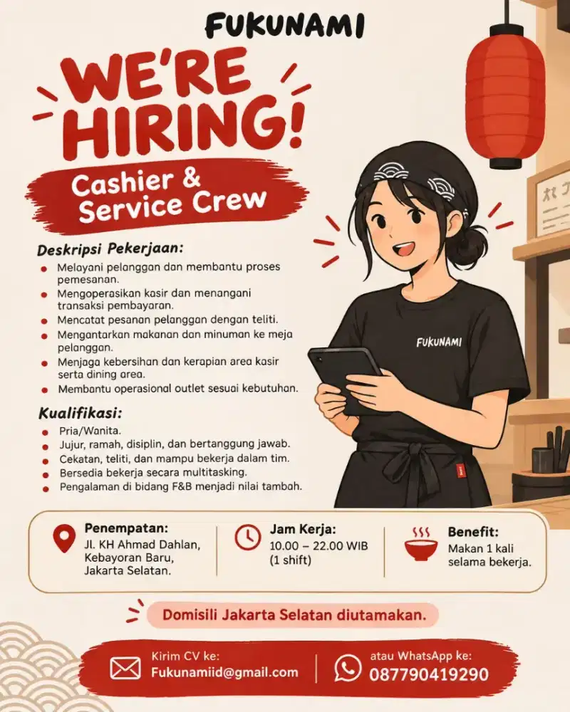 Dicari Kasir, Waiters, dan Helper