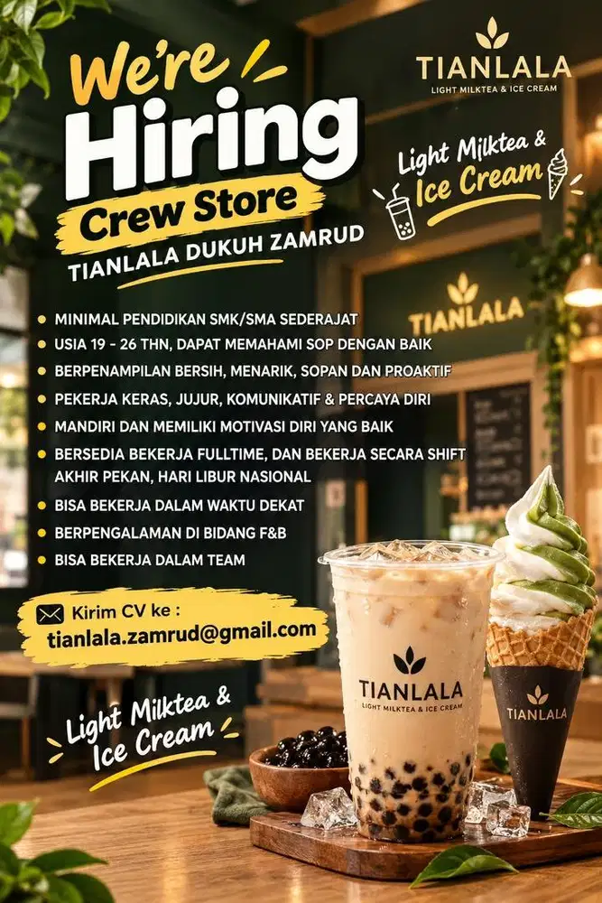 Lowongan Crew Store Tianlala Dukuh Zamrud