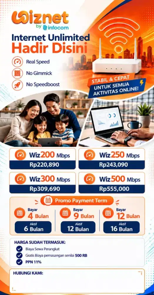 Jasa pasang internet wifi unlimited wiznet by linknet Jabodetabek