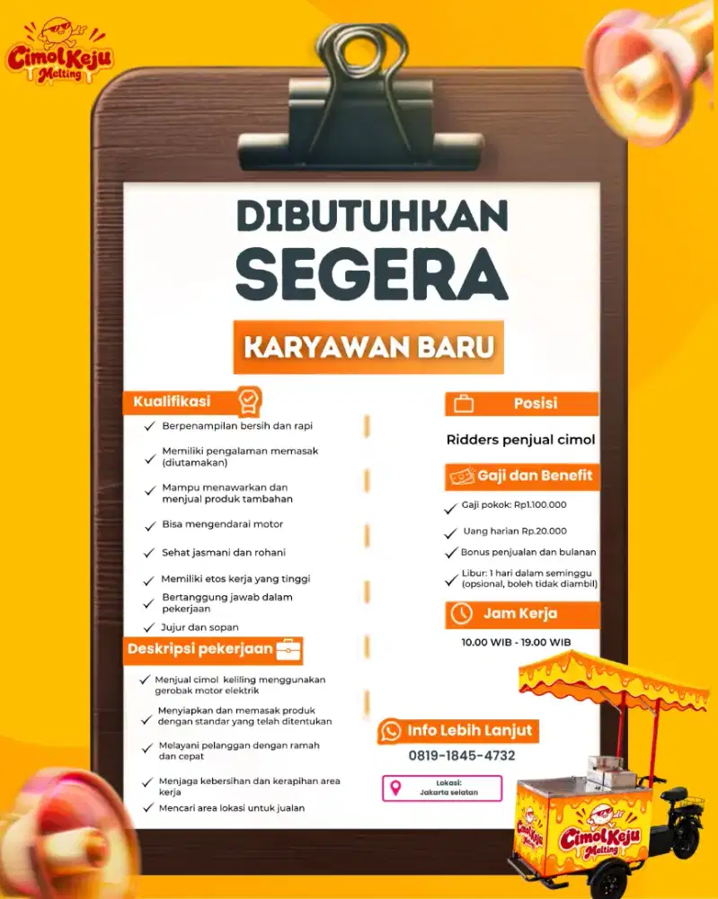 Dibutuhkan riders gerobak keliling