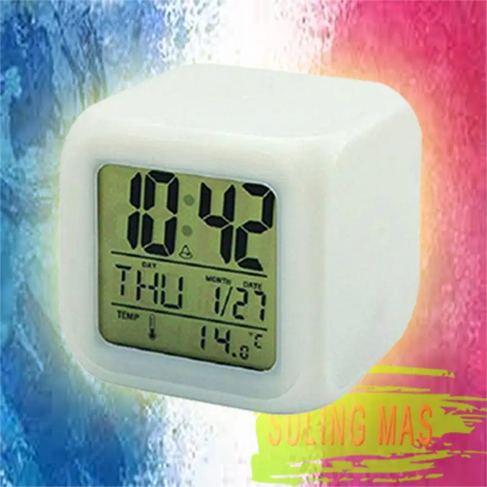 Jam Dadu / Jam Moody 7 Warna Plus Alarm Dan Termometer