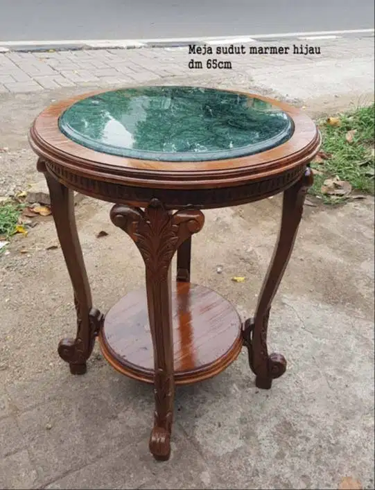Meja marmer hijau laksana batu giok dm 65cm