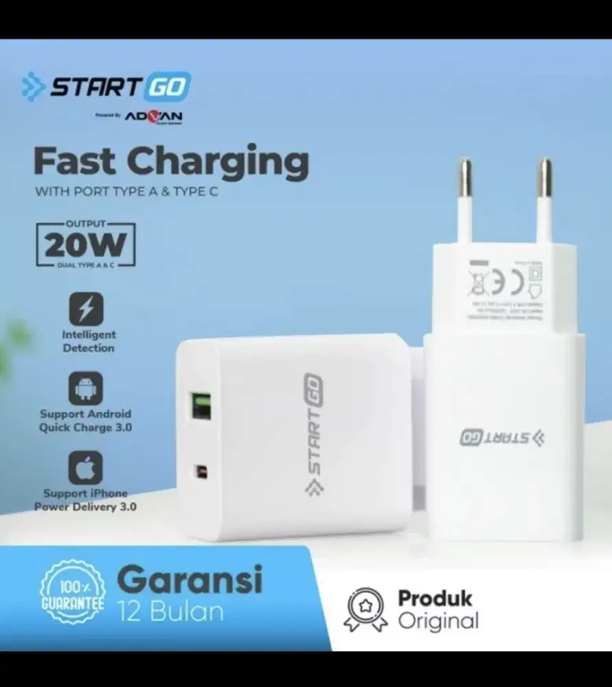Adaptor charger startgo dual QC PD 20W fast charging
