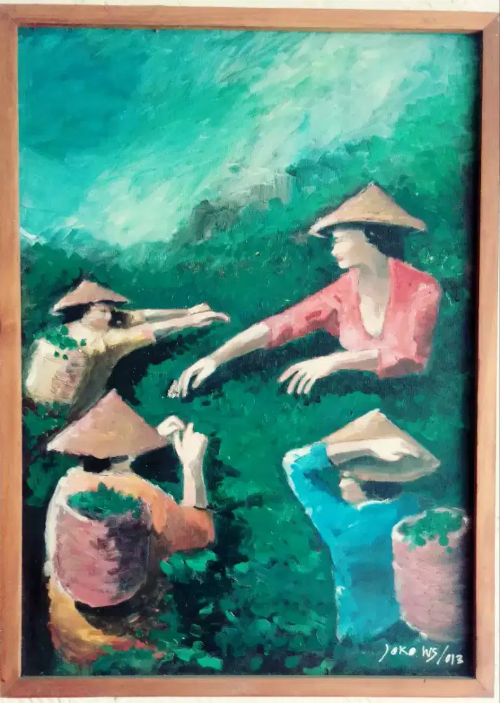lukisan. PEMETIK DAUN TEH.oil on canvas 50x70, bingkai