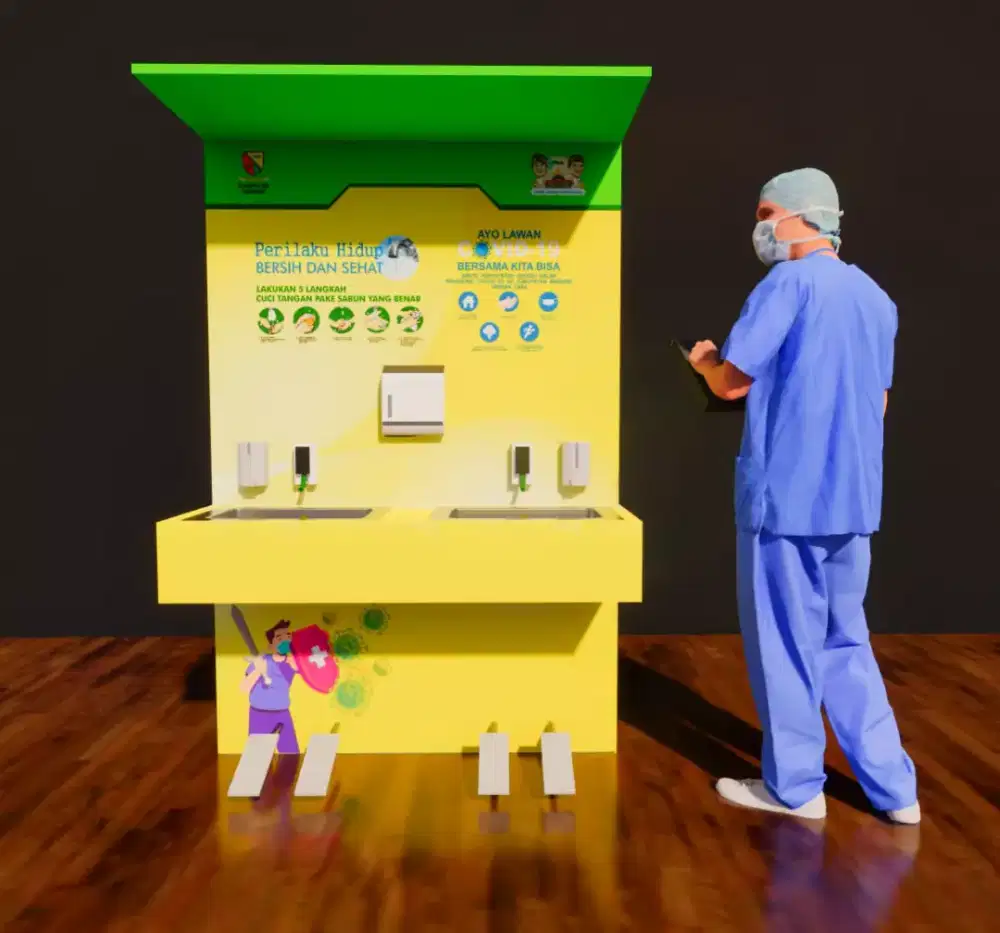 Wastafel portable sensor keran & tempat sabun otomatis tanpa sentuh