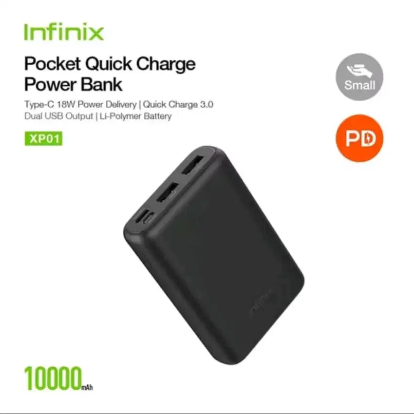 infinix powerbank xp01, 10.000 mah. Qualcomm Qc3 + pd, new. resmi