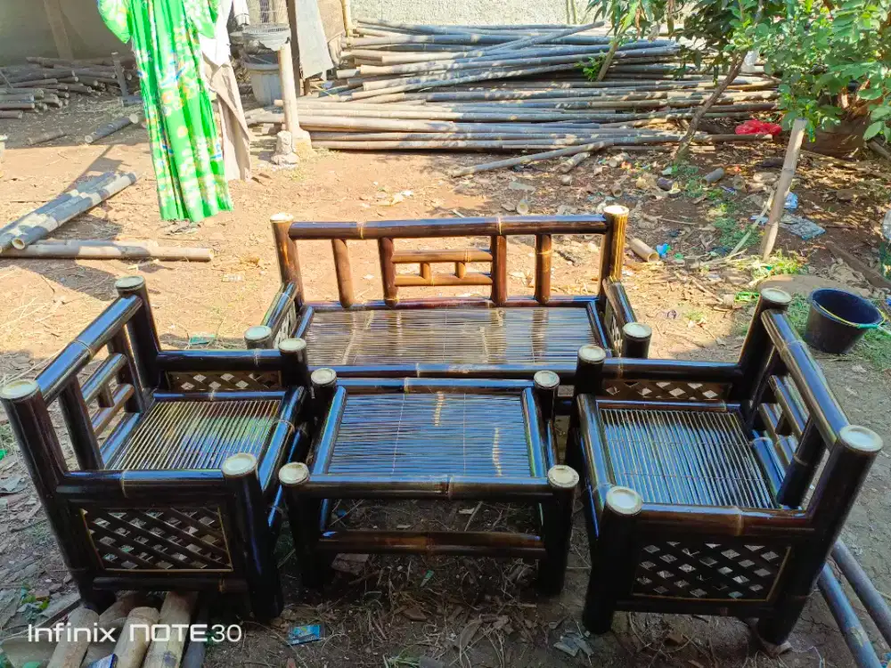 kursi bale dr  bambu  hitam asli