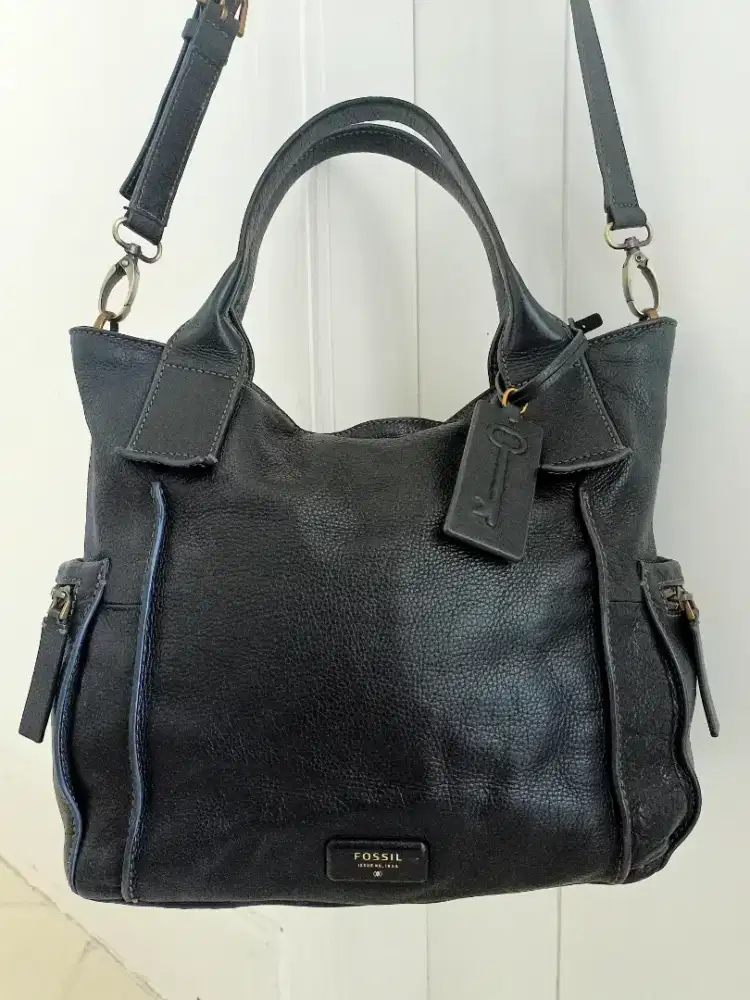 Fossil Authentic Leather Genuine Woman Bag Large Emerson Black