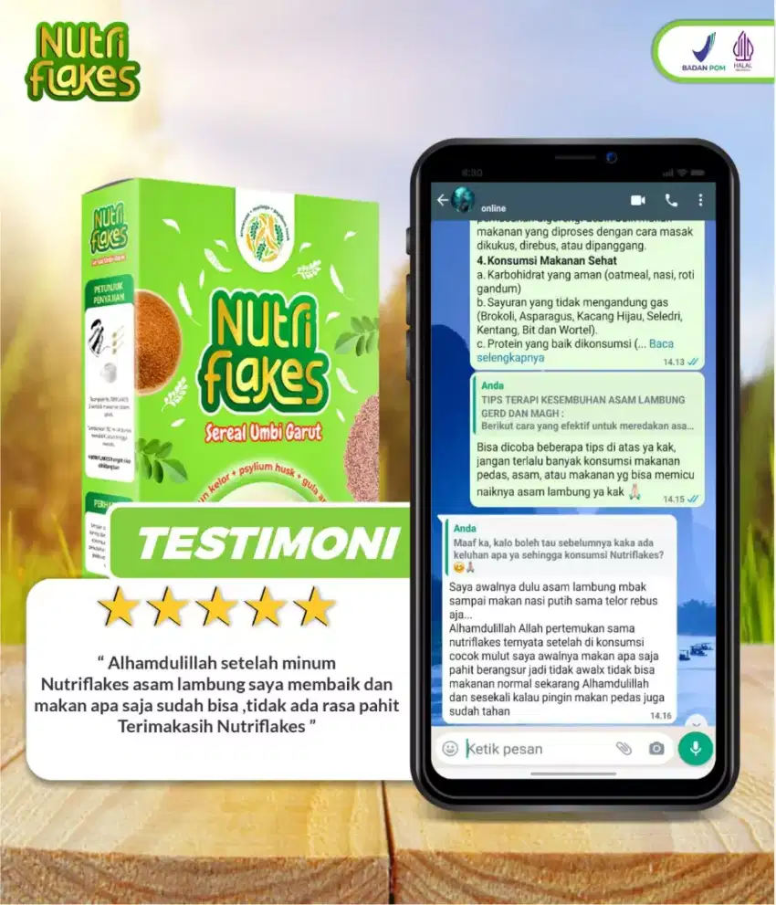 Nutriflakes sereal umbi Garut atasi maag, Gerd tanpa efek samping