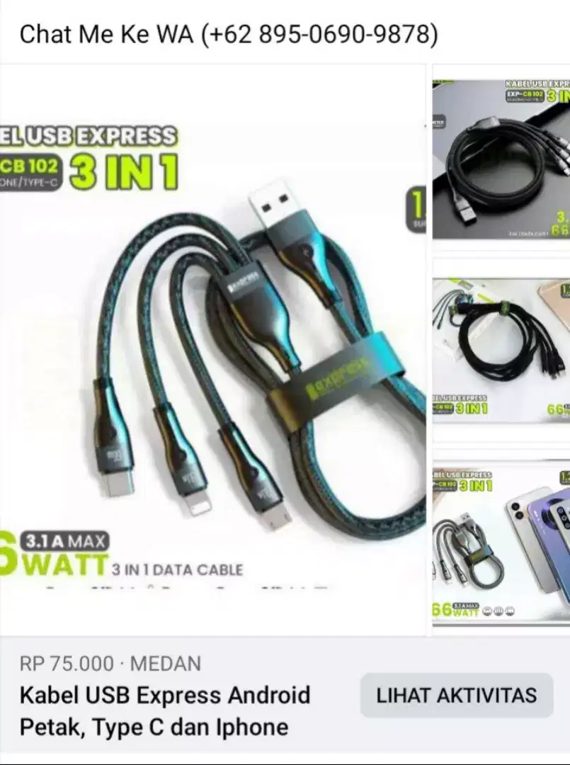 Kabel USB 3 in 1(Android Petak,Type C & IPhone)