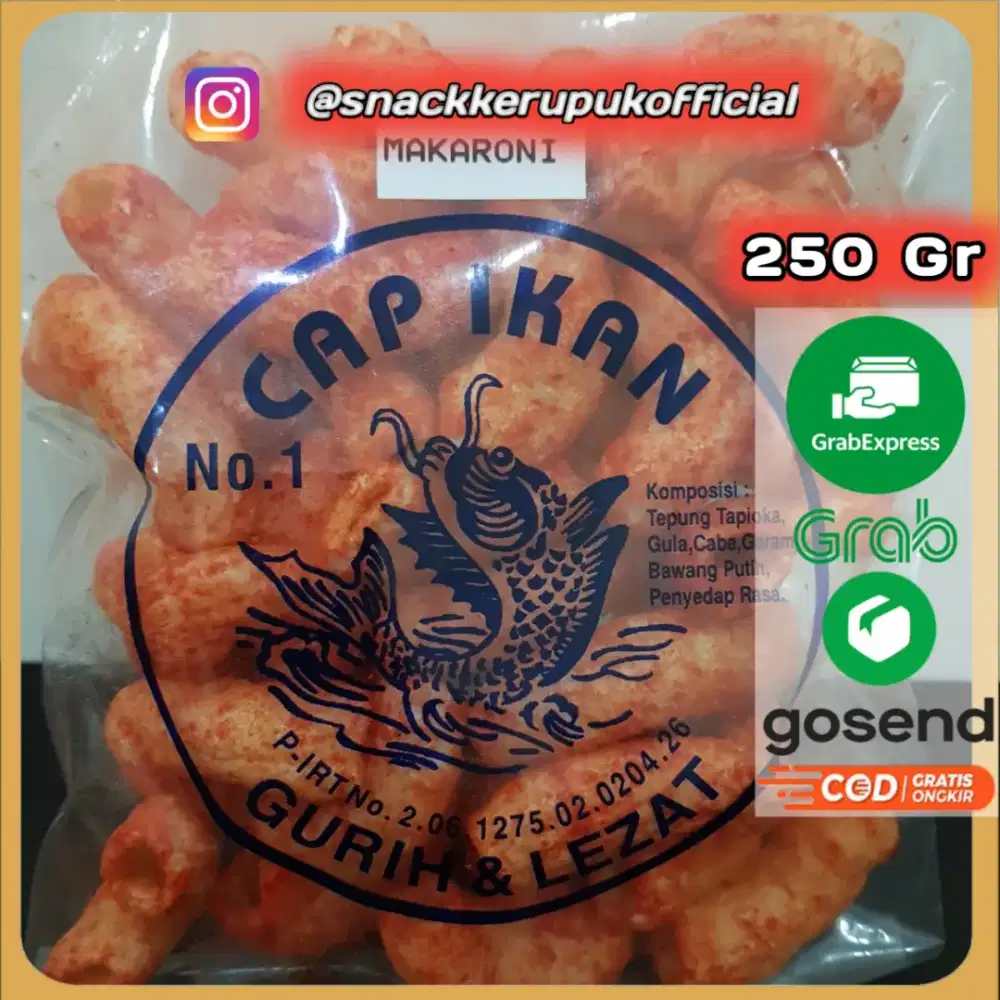 Snack Kerupuk Model Makaroni Cap Ikan Keripik Pedas Balado