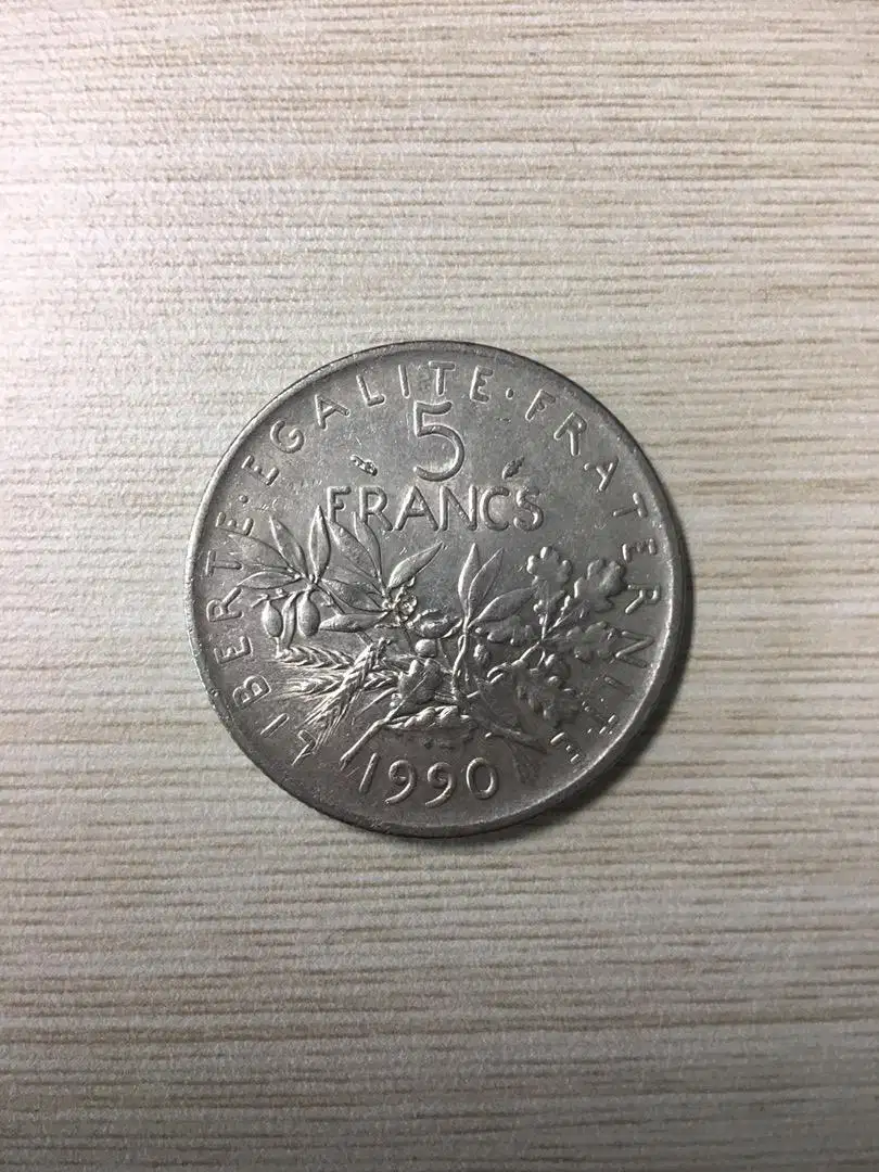 Uang Koin, Logam Kuno Franc 5 Liberte Egalite Fraternite Tahun 1990