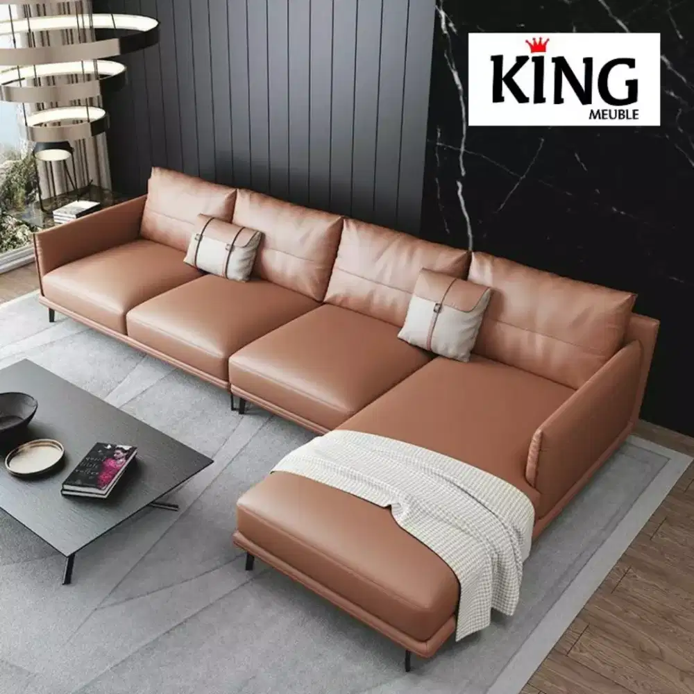 Sofa Letter L Shape Kulit Sintetis Terbaru Minimalis