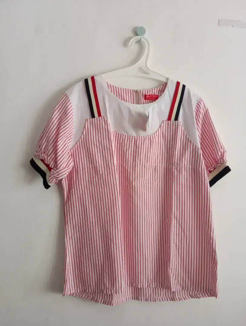 Blouse red white baju wanita