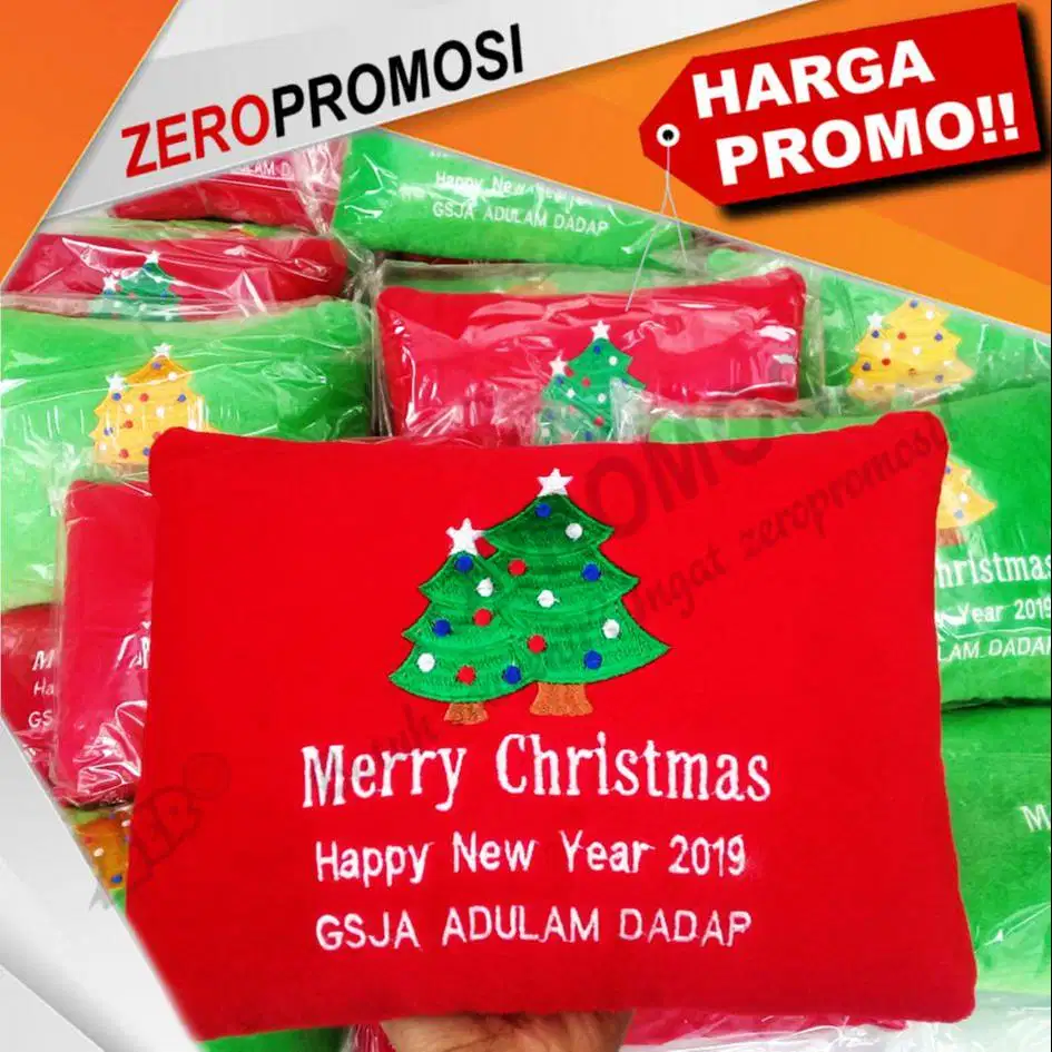 Souvenir Natal Bantal Kotak Custom Nama