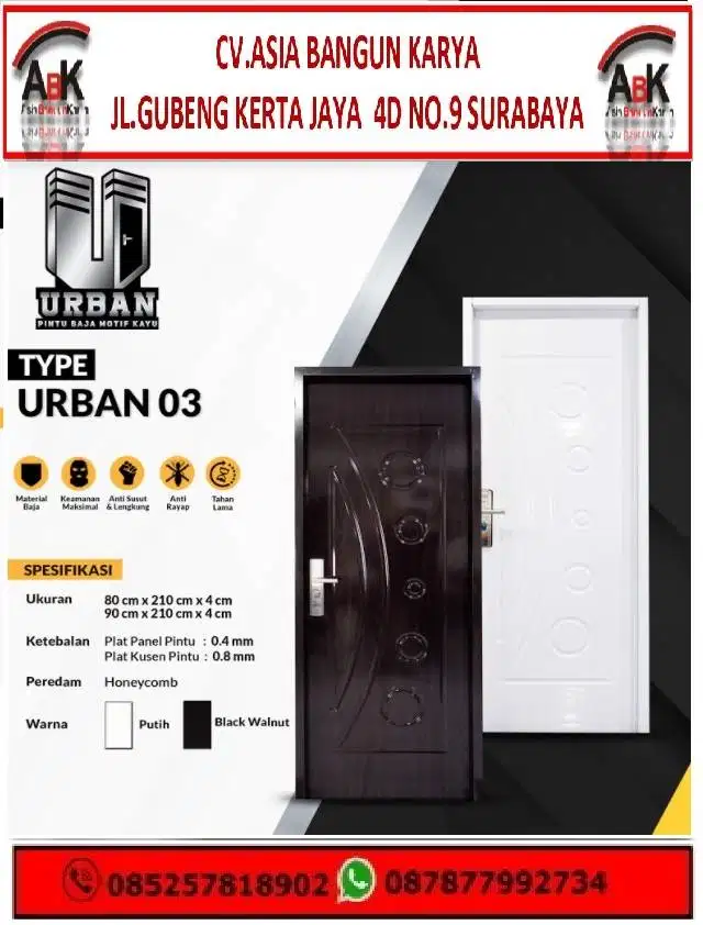 Fortress Pintu Baja Motif Kayu Type Urban