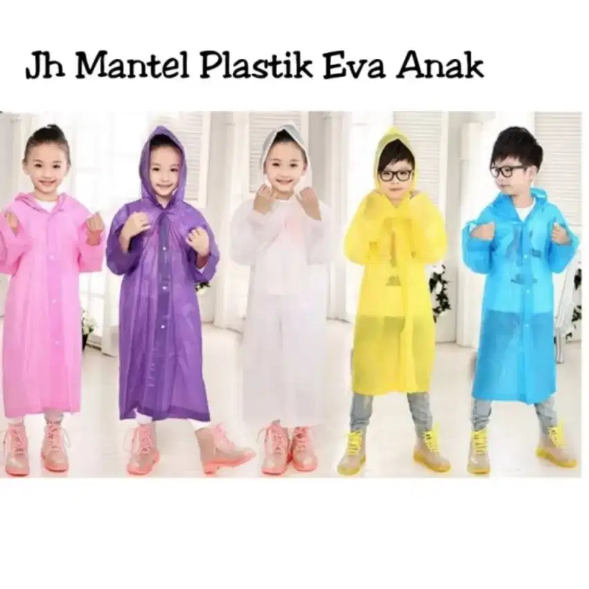 Jas Hujan Anak Polos Hoodie Murah EVA Ponco Lengan Polos