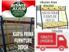 Ranjang besi susun 2 tingkat ukuran atas 90x200 bawah 120x200kuat awet