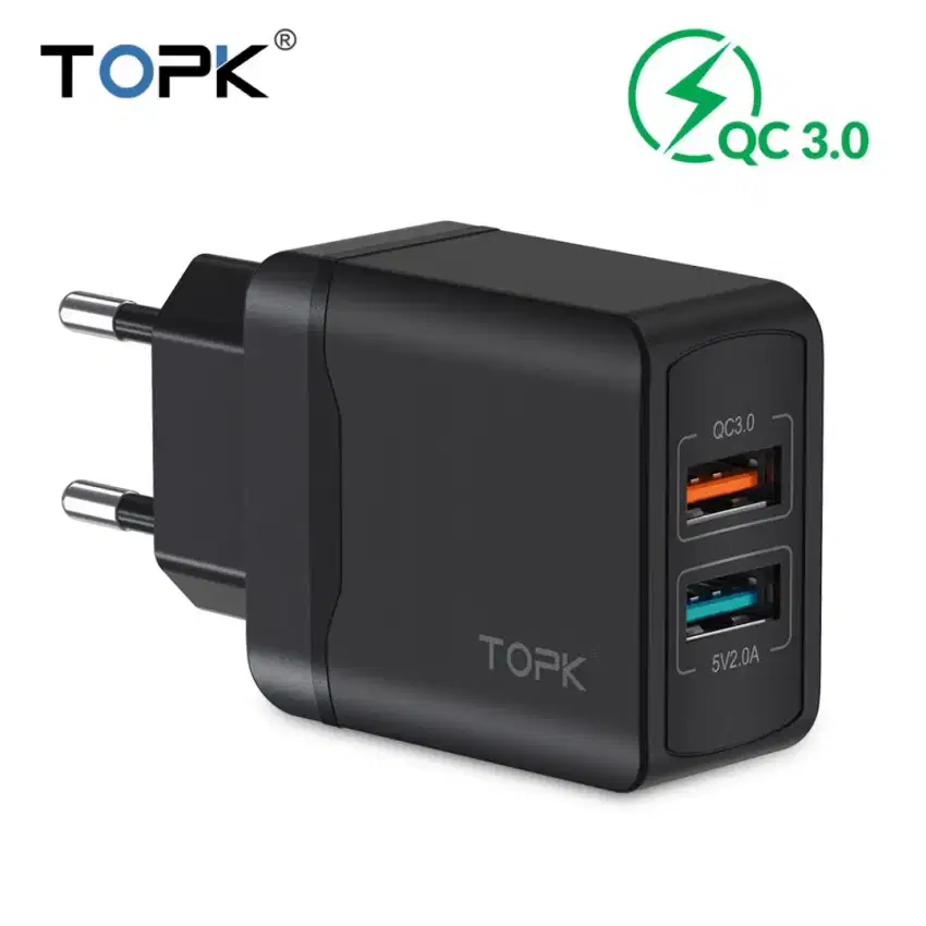 TOPK Adaptor Charger Quick Charge 3A. 28W QC 3.0 Dual USB (no kabel)