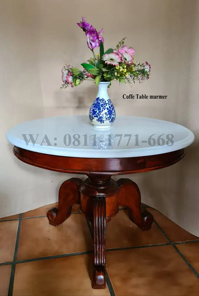 Meja tamu bulat marmer antik diameter 90cm