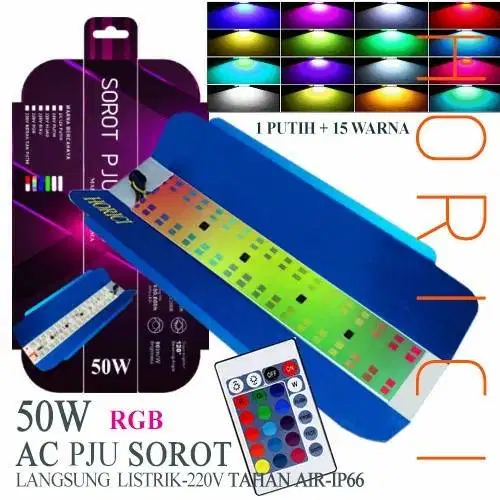 Lampu sorot LED 50watt RGB warna warni + remot