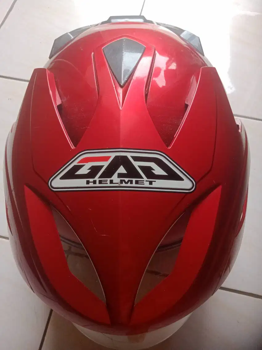 HELM GAG WARNA MERAH MULUS DOBEL KACA.